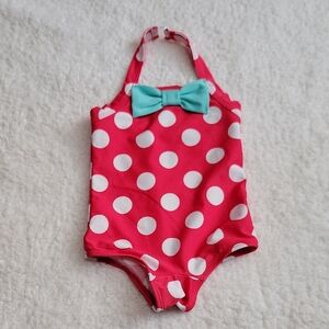 Cat & Jack 12M Red White Polka Dot One Piece Swimsuit with Bow